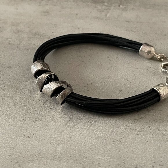 Vintage Silpada City Slicker Sterling Silver Black Leather Bracelet B3207 7.5-8" - Picture 2 of 8